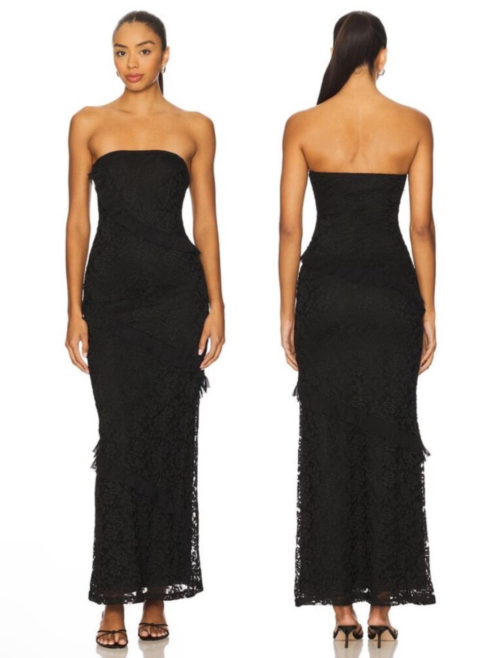 NEW NWT More To Come Xandra Strapless Lace Maxi Dress In Black